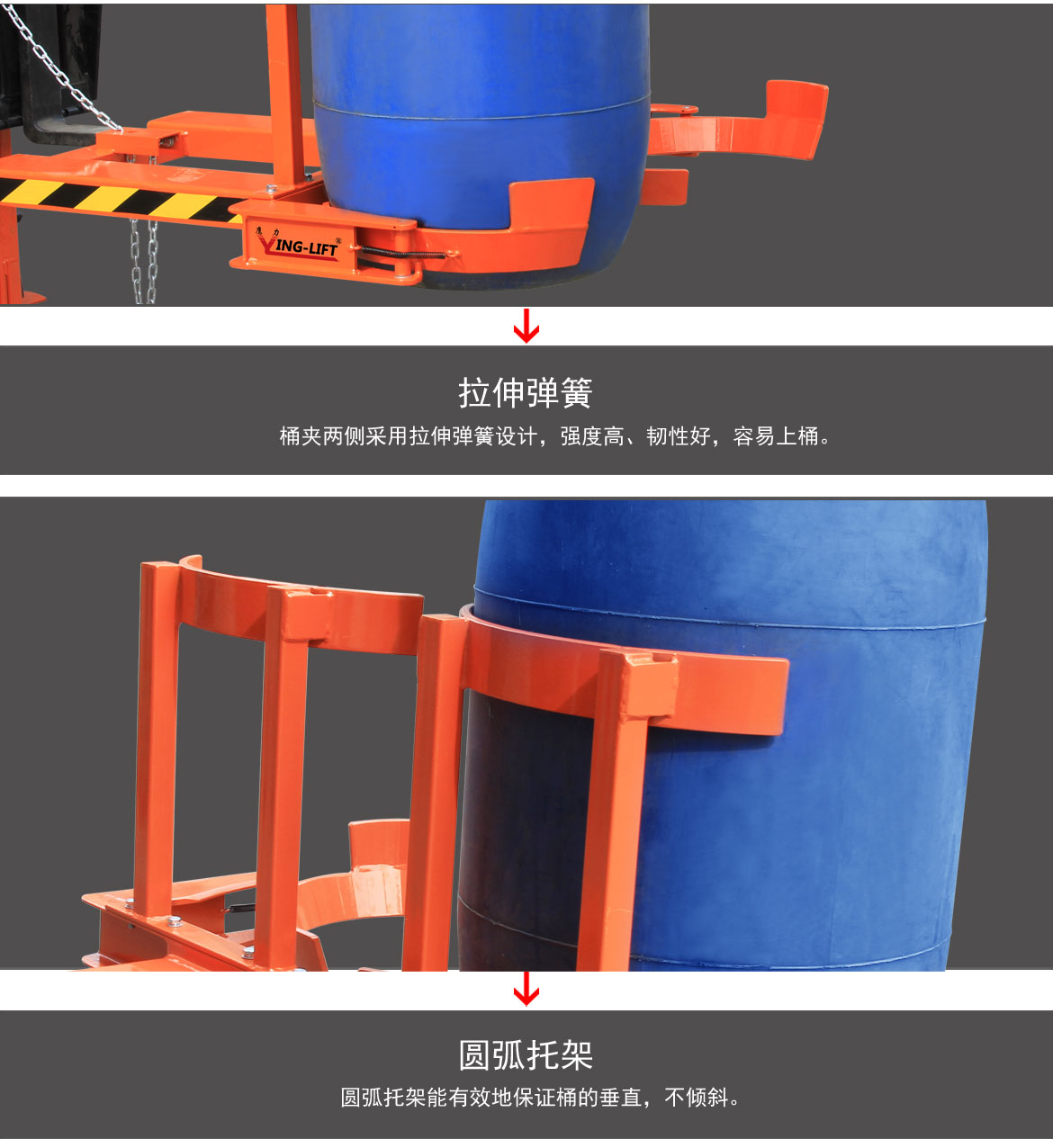 抱箍式叉車(chē)專用油桶夾